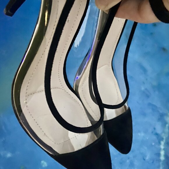 BCBGeneration BLACK SUEDE HEELS — CLEAR PUMPS - Picture 8 of 9